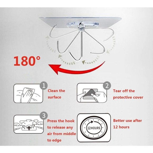 50 Pcs Adhesive Sticky Hooks Heavy Duty Wall Seamless Hook Hangers Transparent - Picture 4 of 10